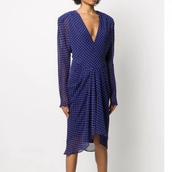 NEW PHILOSOPHY DI LORENZO SERAFINI LONG SLEEVE POLKA DOT MIDI DRESS - Picture 4 of 9